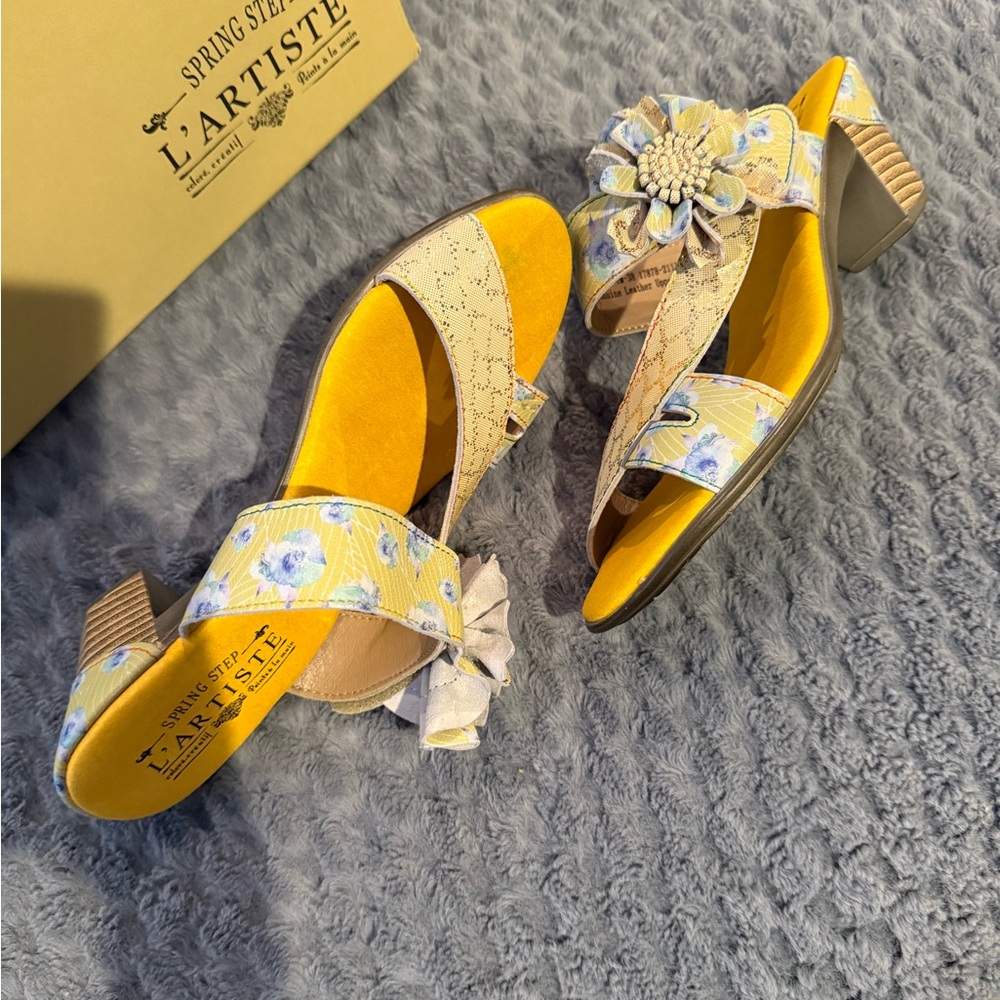 Spring Step Yellow Floral Sandals - Picture 2 of 8